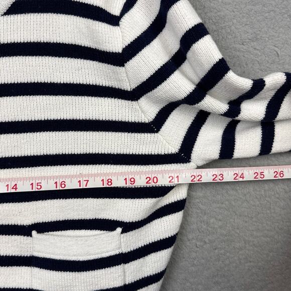 Jessica Simpson Cardigan Nautical Stripe Cropped White Blue Gold Buttons Size XL - Picture 4 of 9